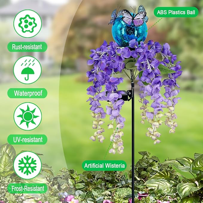 Solar Lights Outdoor Pathway,Wisteria Flower Garden Stakes,Colorful LED Light...