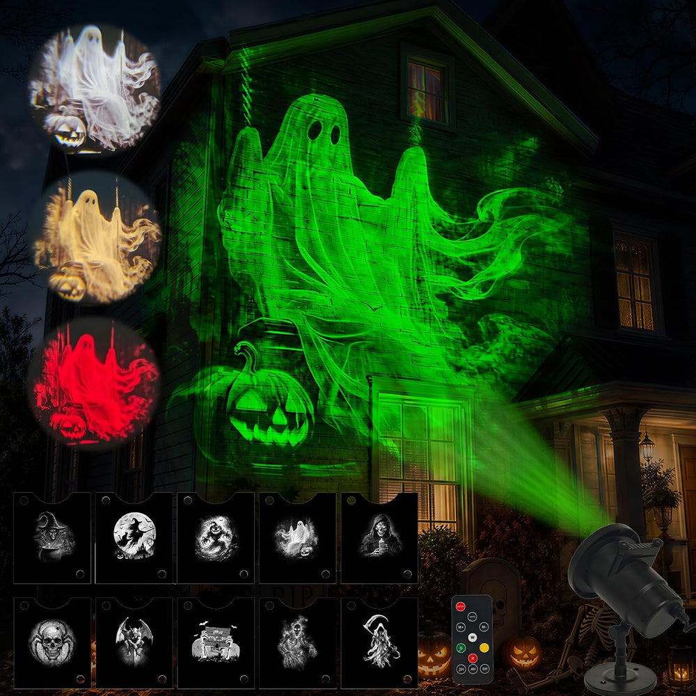 Halloween Projector Lights Outdoor, 10 Slides w/Remote & Timer