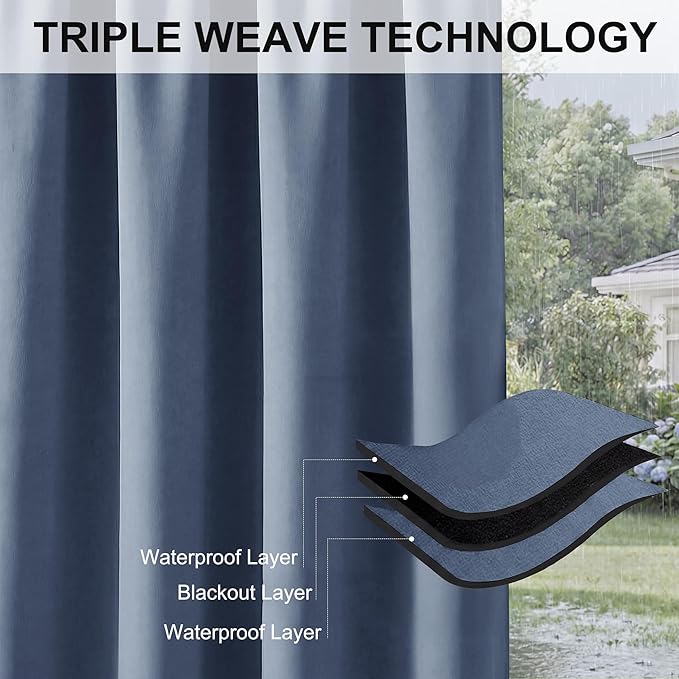 RYB HOME Outdoor Curtains for Patio Waterproof Block Sunlight Thermal Insulat...