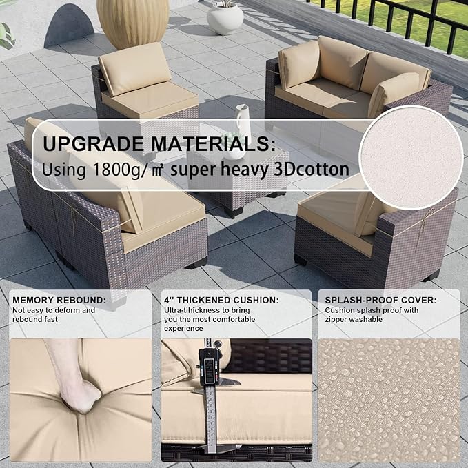 Kullavik 7 Pieces Outdoor Patio Furniture Set PE Wicker Rattan Sectional Sofa...