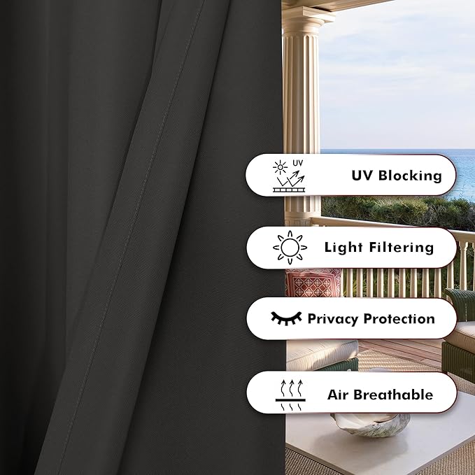 BONZER Waterproof Indoor/Outdoor Curtains for Patio Thick Privacy Grommet Cur...
