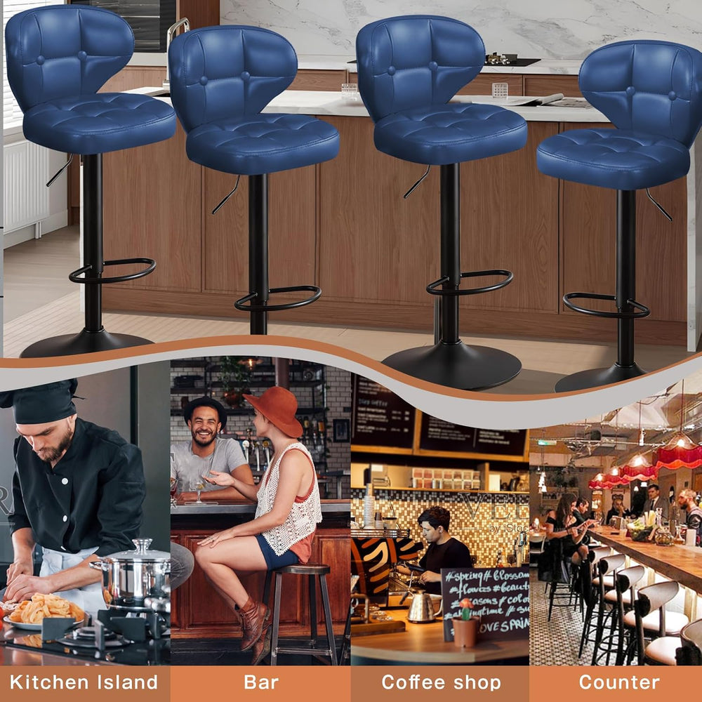 Bar Stools Set of 6, Adjustable Swivel Bar Chairs with 360° Rotation, Padded ...