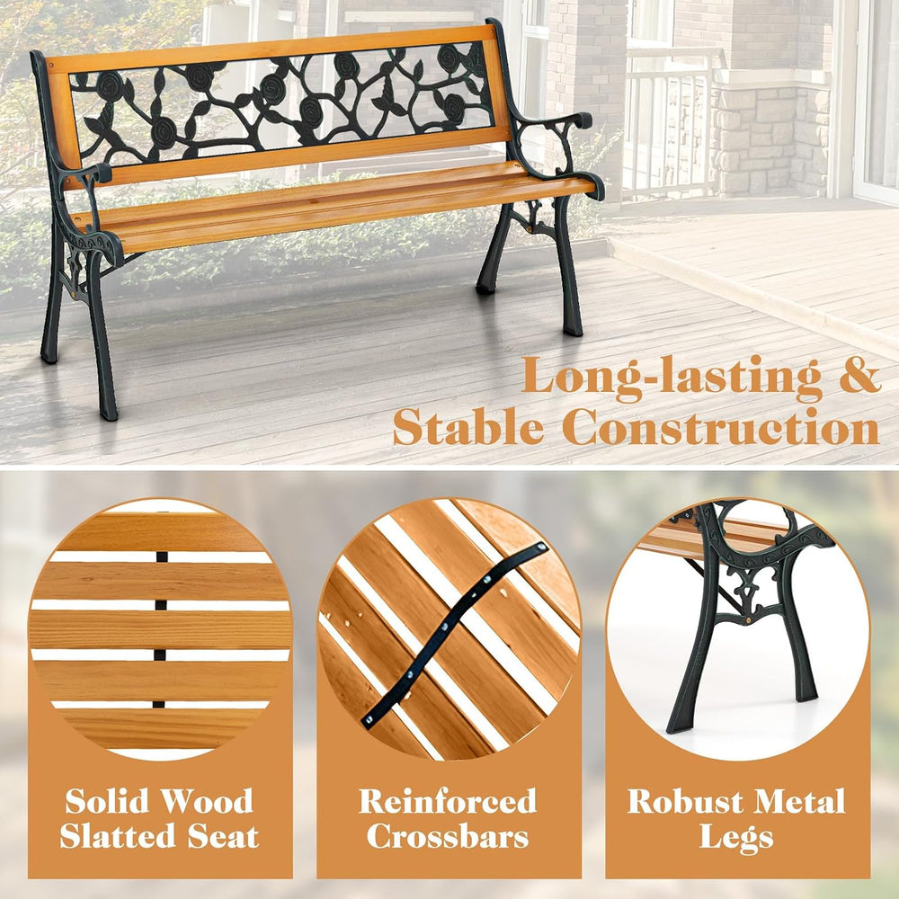 GIANTEX 49.5" 3-Person Outdoor Bench with Floral Pattern Backrest