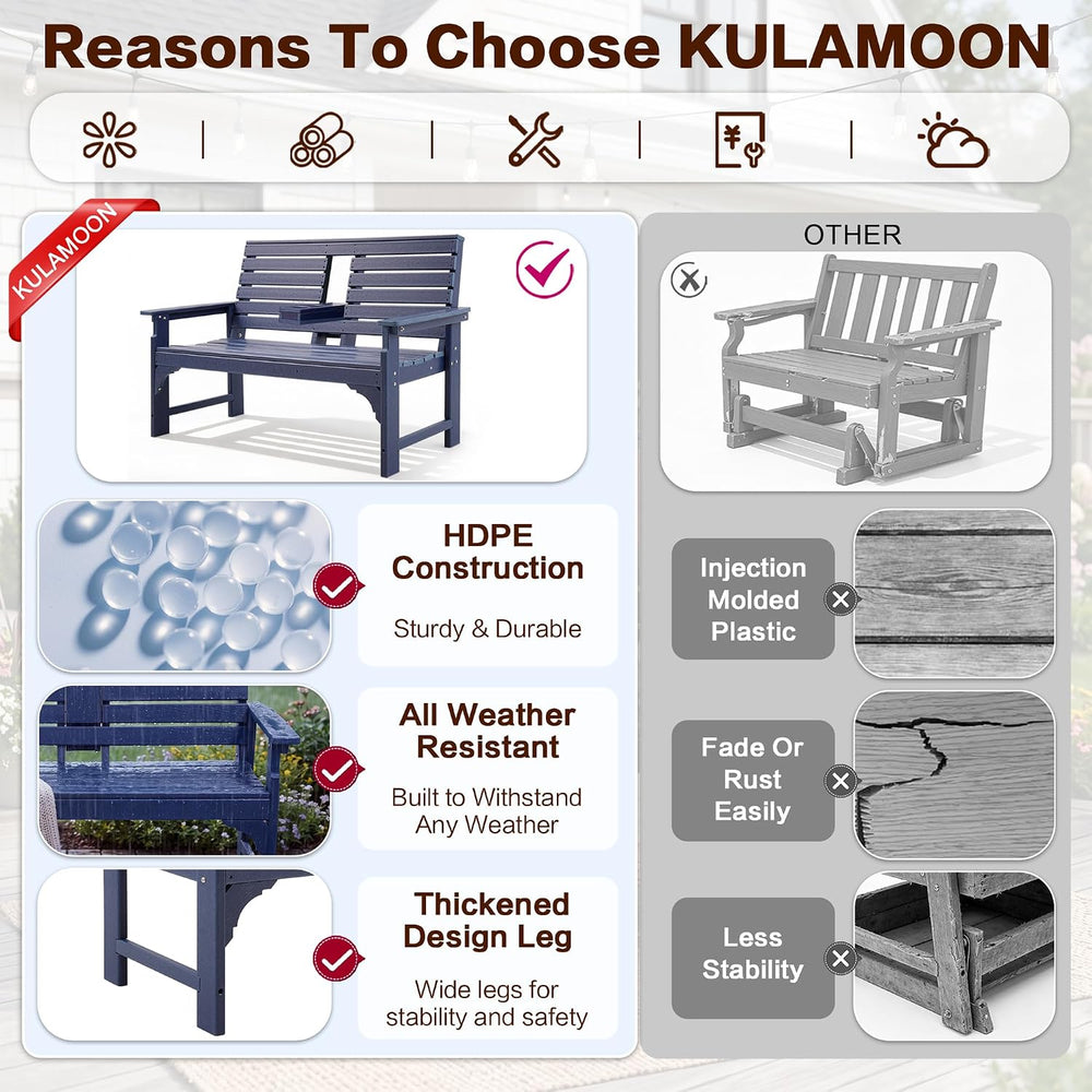 Outdoor Bench Weatherproof - HDPE 2-Person Garden Bench with Cup Holders, Ben...