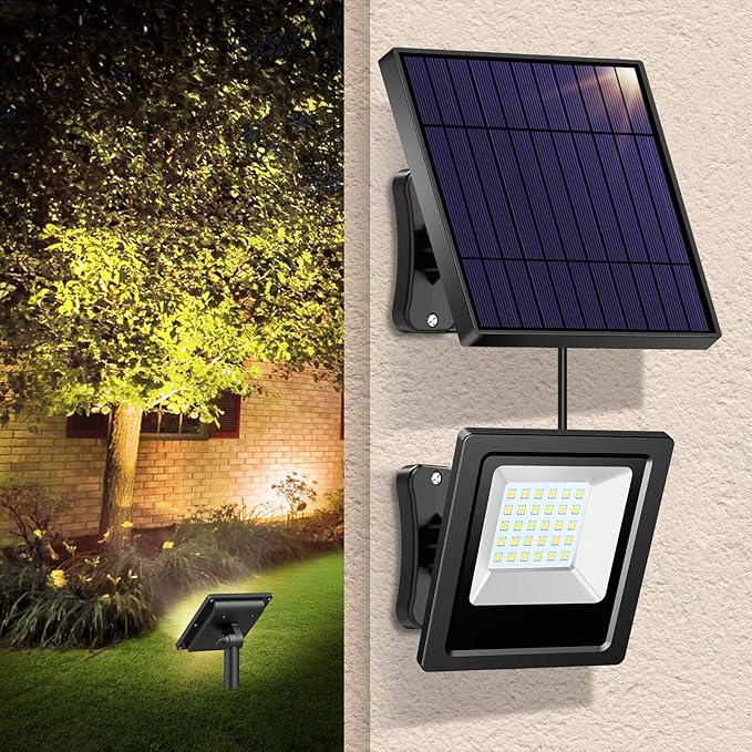 Solar Lights Outdoor Solar Flood Dusk to Dawn Lights 4400mAh 3000K Warm White...