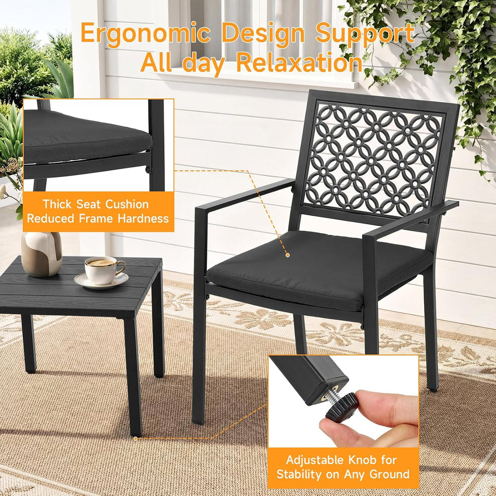 3-Piece Outdoor Bistro Set for Porch Garden Balcony Backyard, Black