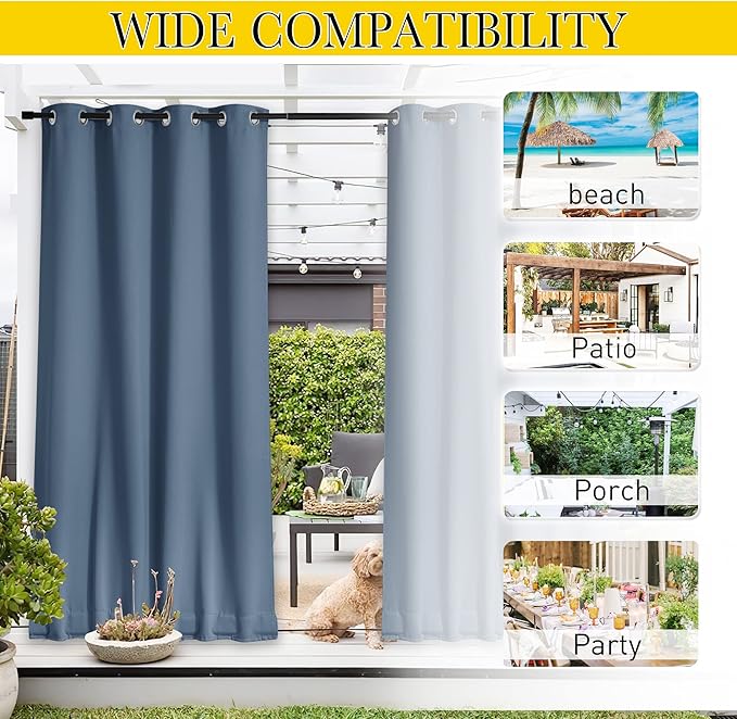 NICETOWN 2 Panels Waterproof Outdoor Curtains Fixed Grommet & Back Tab on...
