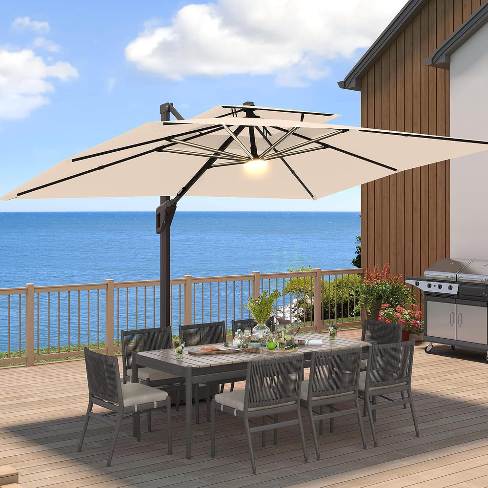 9 X 12 FT Cantilever Patio Umbrella with Led Lights