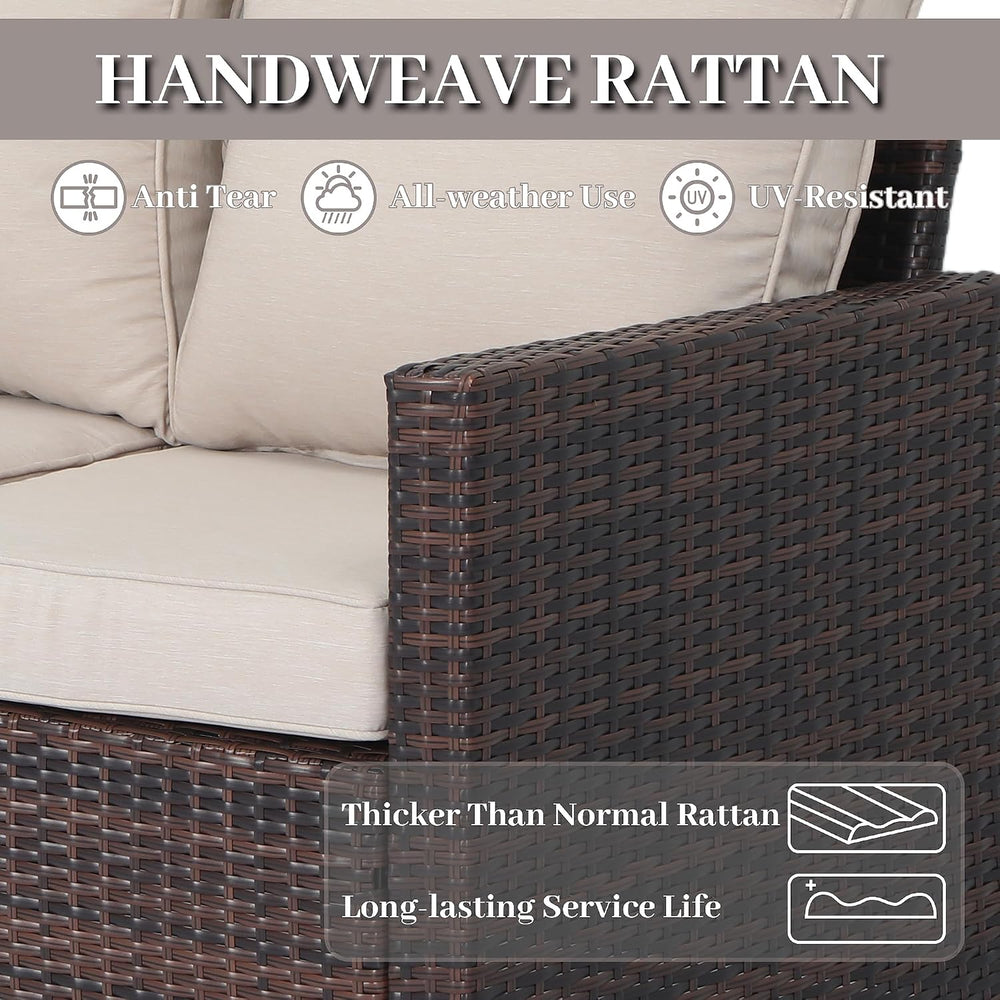 EortheX 3-Seat Rattan Wicker Outdoor Patio Sofa Garden Deck Porch, Beige