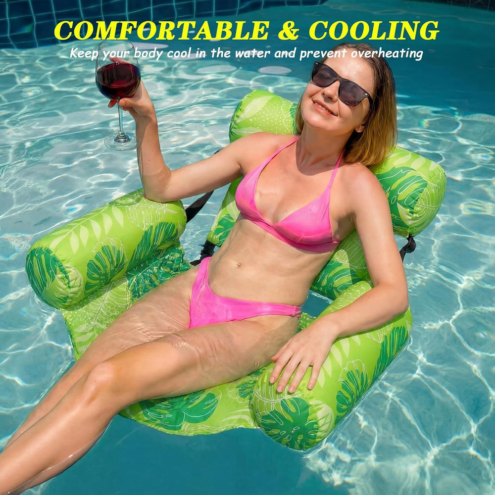 Blueweenly 2 Pack Pool Float Lounge Chair, Tropical, Green, Orange