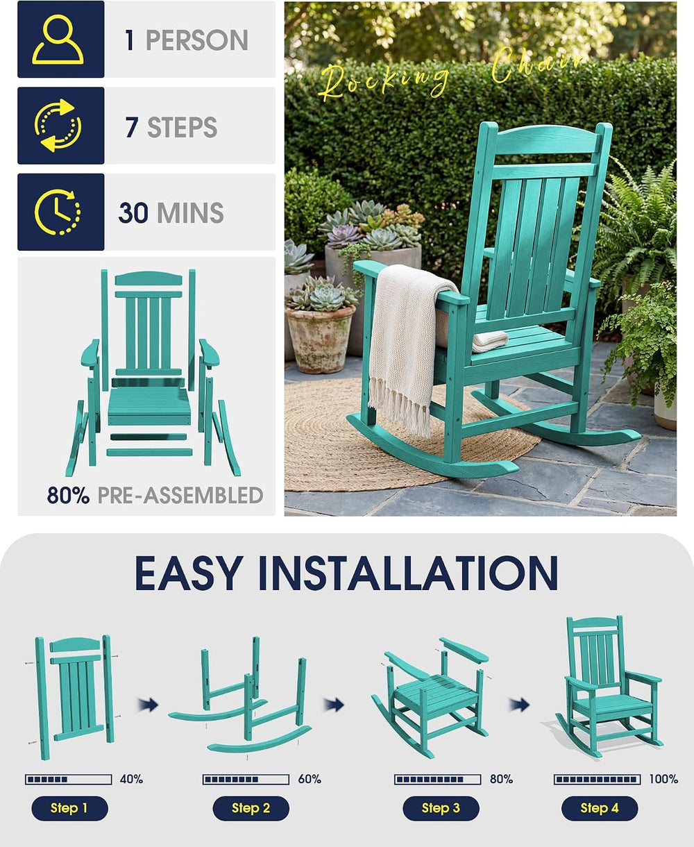 KINGYES Oversized Outdoor Rocking Chairs Set of 2, HDPE Porch Rocker, Aruba