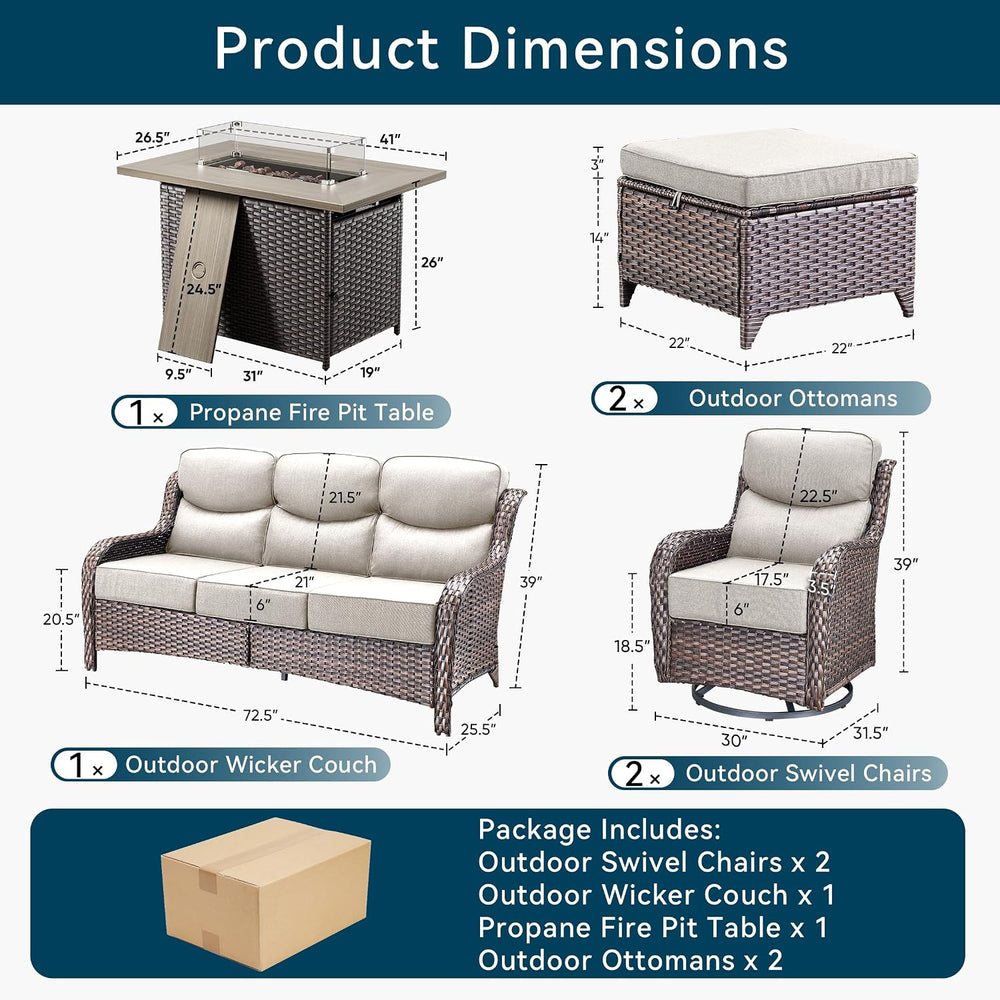 Luxury Patio Furniture Set with Fire Pit Table-6 Pieces All Weather Outdoor S...