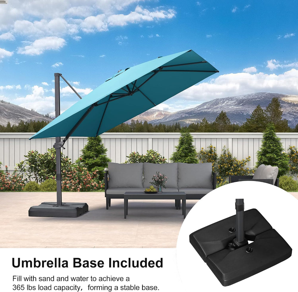 PURPLE LEAF Outdoor Cantilever Umbrella 10' x 10' with Base Turquoise...