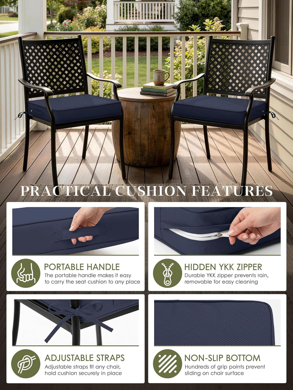 Outdoor Chair Cushions Set of 4,22x22x4 Inch Waterproof Seat Pad
