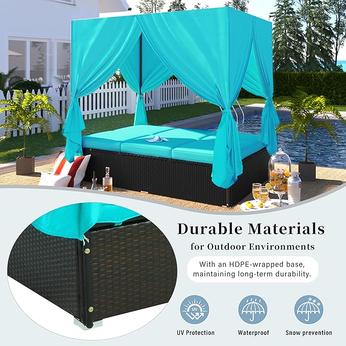 Patio Chaise Lounge, PE Rattan Outdoor Patio Wicker Sunbed Daybed with Adjust...