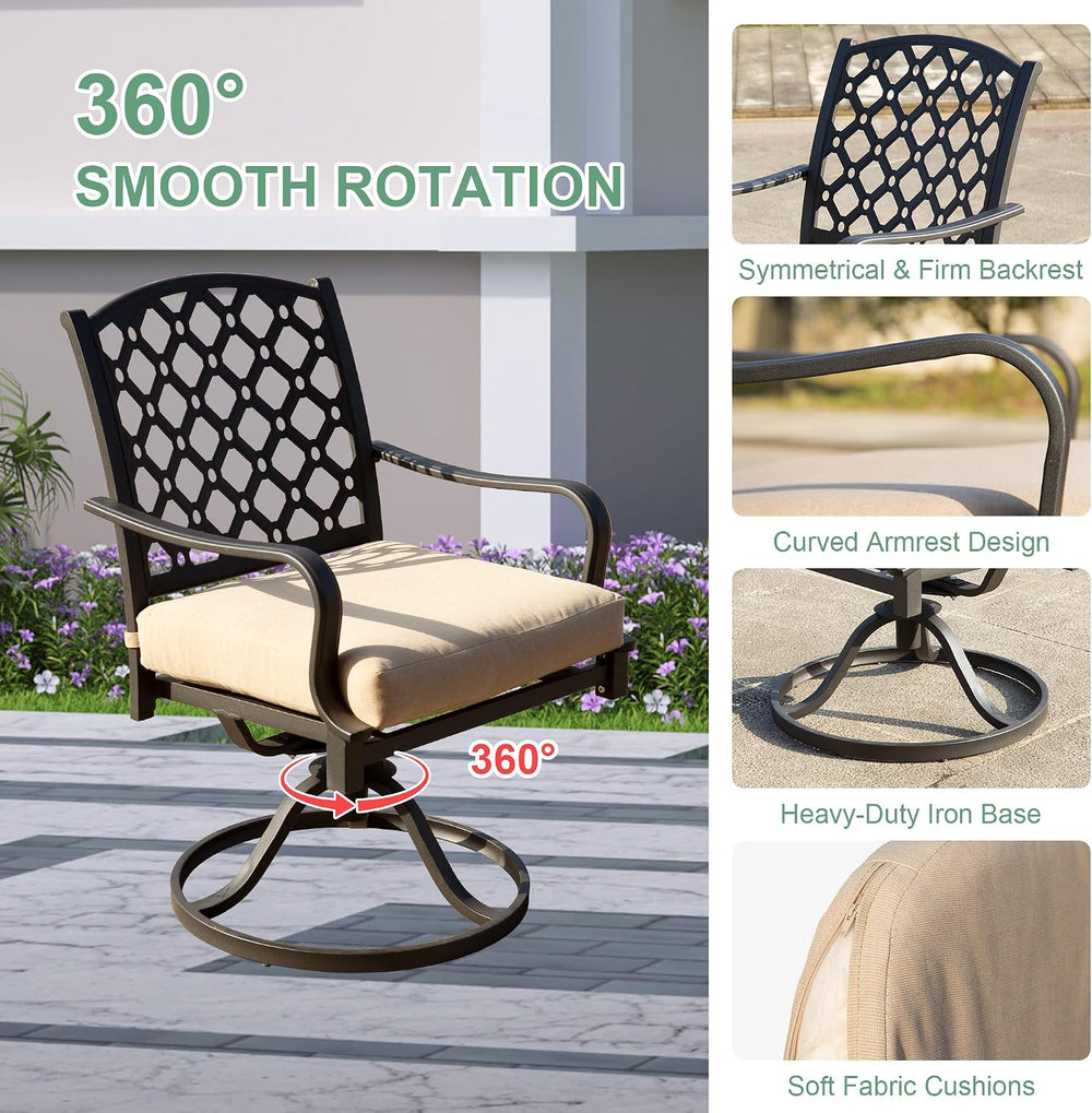 Domi Outdoor 7 pcs Patio Dining Set, Metal Dining Table, Swivel and Dining Ch...