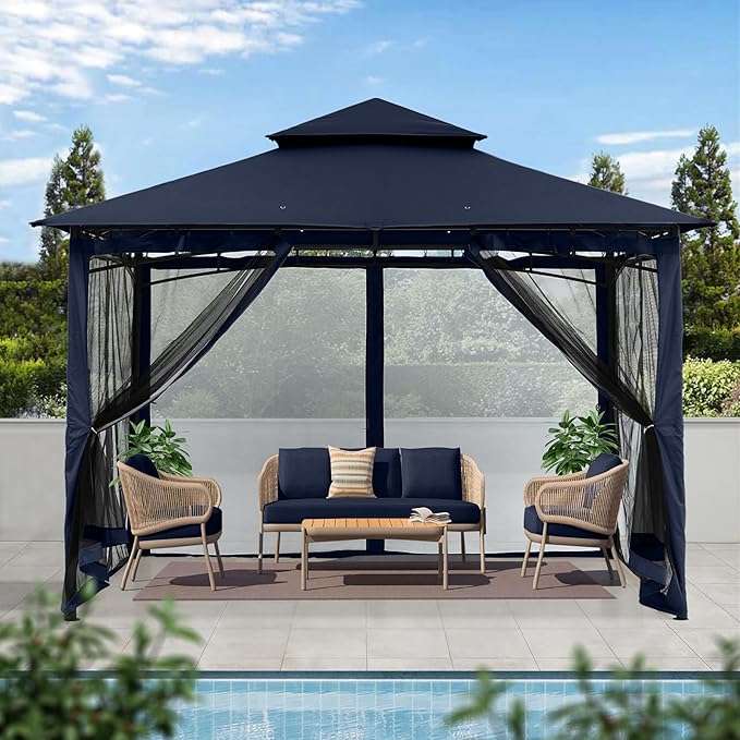 MASTERCANOPY Outdoor Garden Gazebo for Patios with Stable Steel Frame and Net...