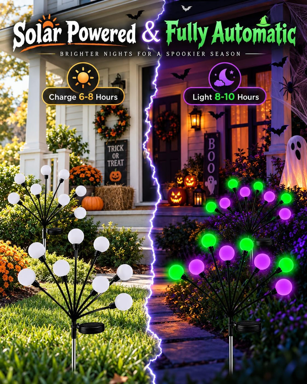 OZS 6Pack 48LED Solar Firefly Halloween Lights Outdoor for Party Decor