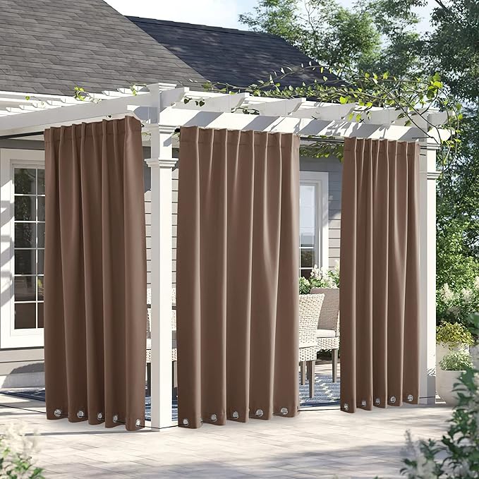 NICETOWN 2 Panels Outdoor Curtains for Patio Waterproof & Windproof, Ther...