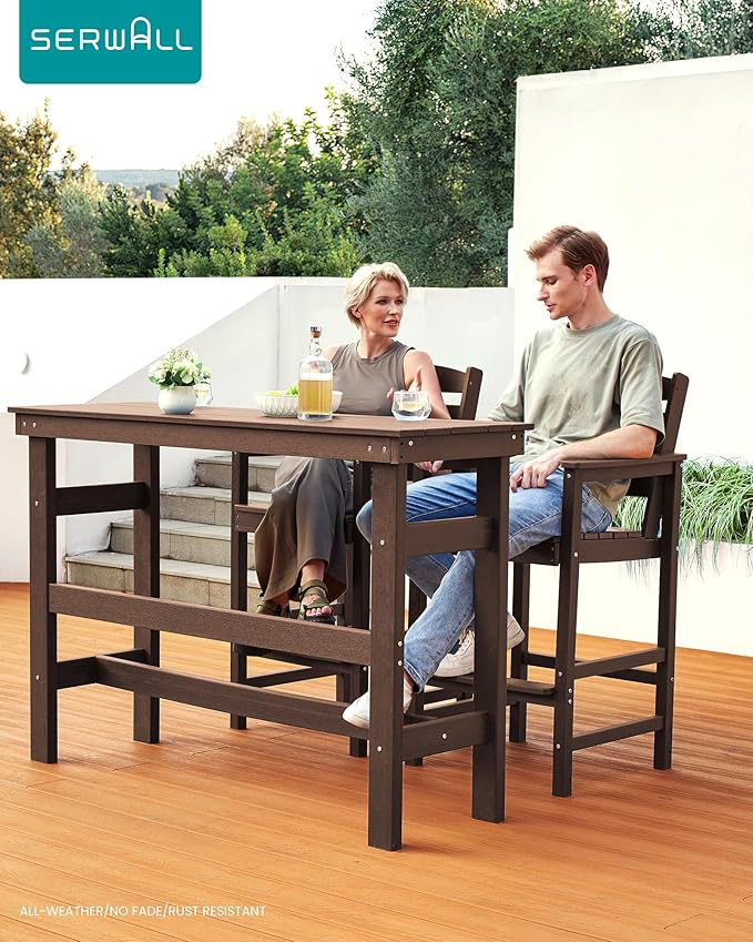 SERWALL 41" Outdoor Bar Table, All Weather HDPE Patio Bar Counter Height...