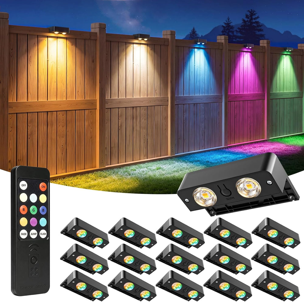Bridika Solar Deck Lights with Remote, 16 Pack Fence Lights Solar Powered