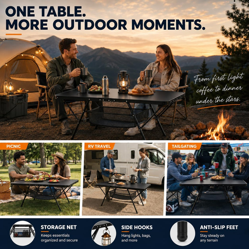 Overmont Folding Aluminum 4ft Camping Table with Carry Handle 2 Heights Up