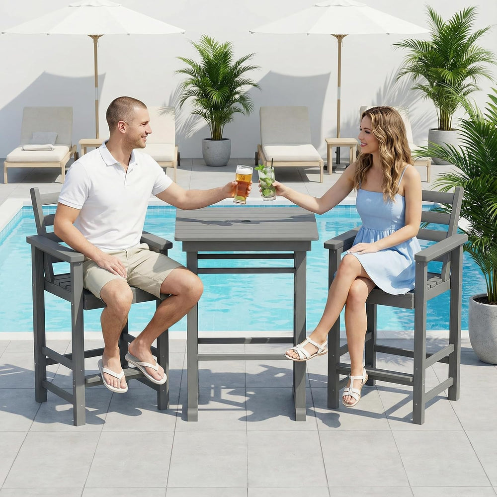 GLANC Adirondack Chairs and Table 3 Pieces Set, HDPE Balcony Bar Height Chair...