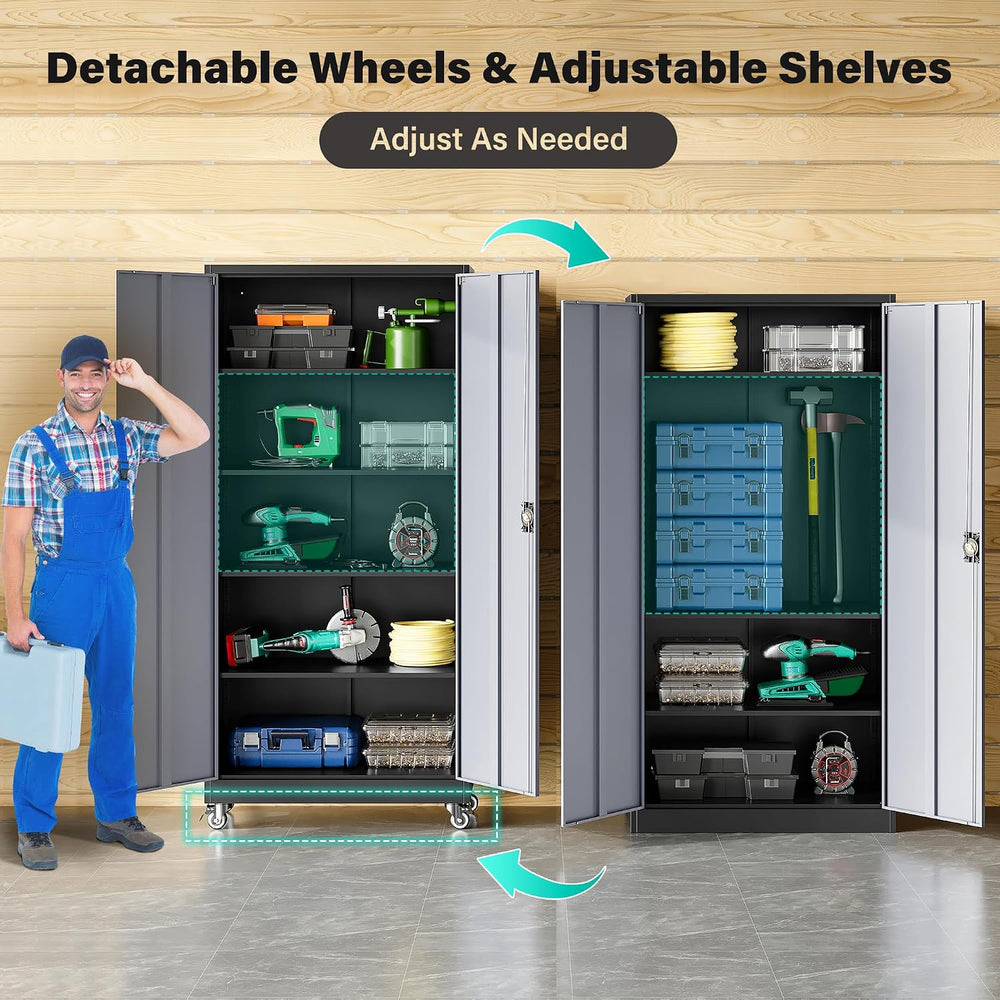 SISESOL 75" Tall Metal Storage Cabinet with Wheels,Rolling Garage Storag...