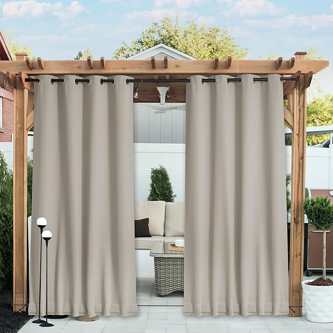 NICETOWN 2 Panels Waterproof Outdoor Curtains Fixed Grommet & Back Tab on...