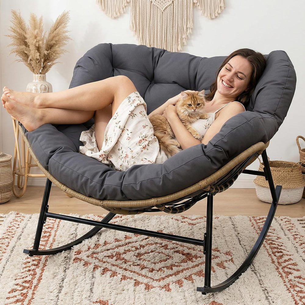 RADIATA Outdoor Papasan Rocking Chair, Oversized Patio Rocking Egg Chair | 45...