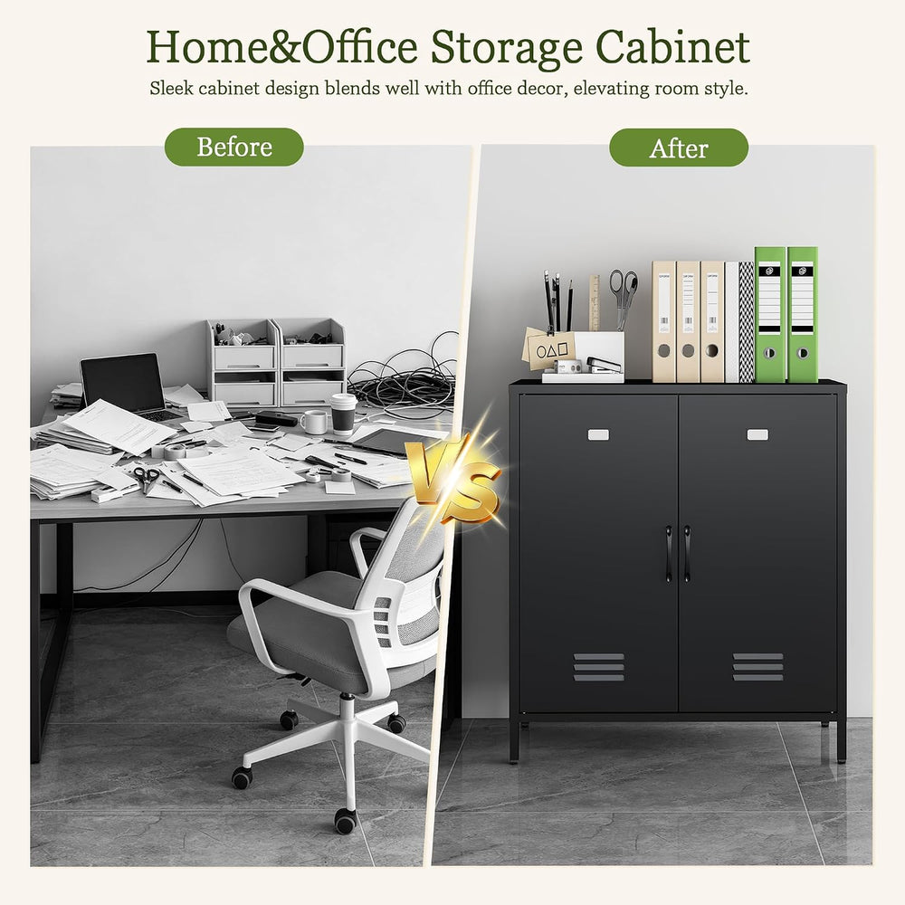Metal Storage Cabinet with 2 Door, Office File Cabinet for Home, Garage (Blac...