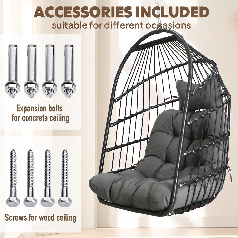 Chihee Egg Chair Foldable Wicker Rattan Hanging Swing Chairs Indoor Outdoor P...