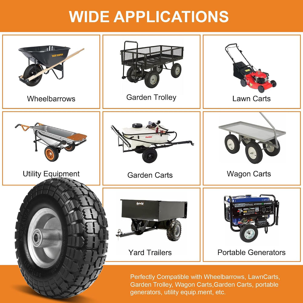 10" Solid Tires, 4.10/3.50-4 Tire and Wheel Flat Free, Gorilla Cart Tire...