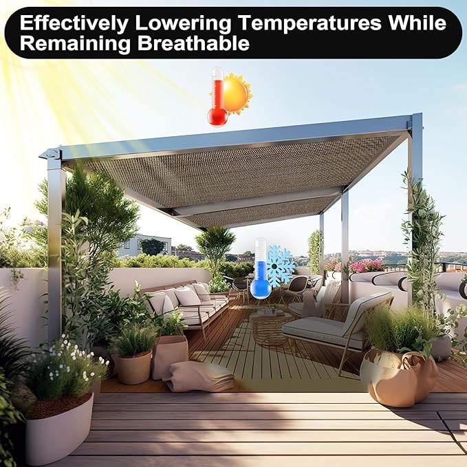 Artpuch 90% Sun Shade Cloth, 8 x 12 FT Pergola Shade Cover Canopy with Gromme...