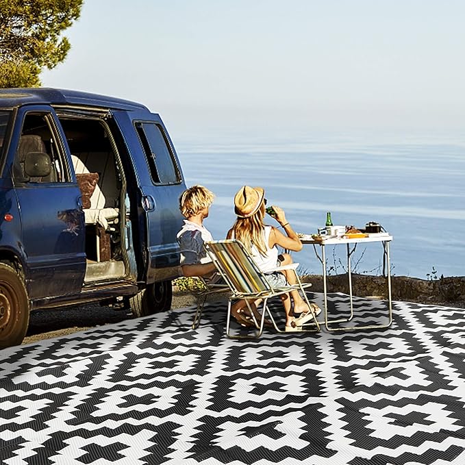 SAND MINE Waterproof Outdoor Rug 9x18 ft, Plastic Straw Rug, Modern Area Rug,...