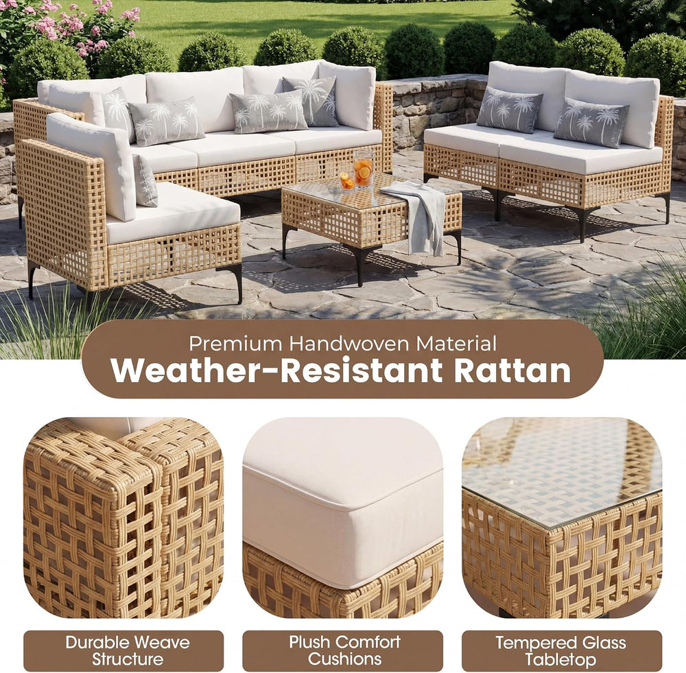 Devoko Patio Furniture Set,7 Pieces Outdoor Wicker Sectional Couch