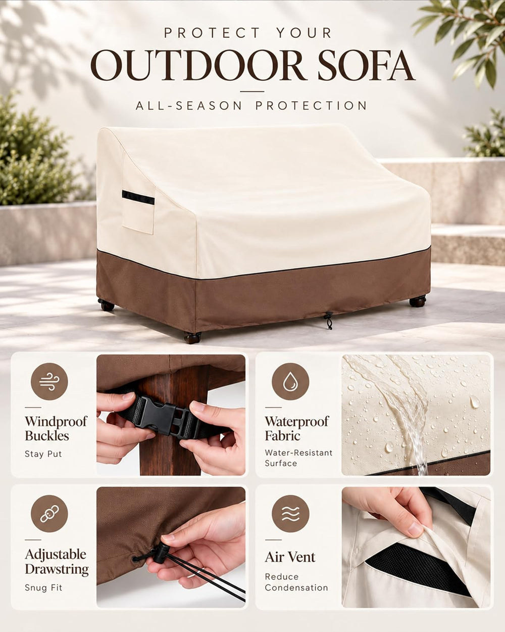 Patio 3-Seater Sofa Cover,Outdoor Couch Cover Fits up to 79W x 37D x 35H Inch...