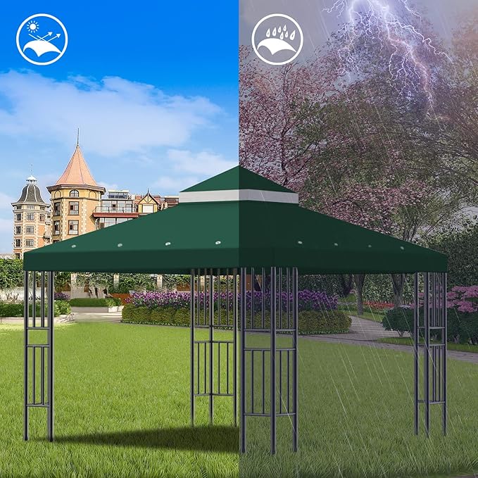 Sumfaller 10x10 FT Gazebo Replacement Canopy Top Double Tiered Canopy Top for...