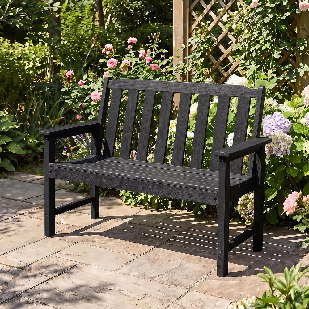Tangkula 2-Person HDPE Outdoor Garden Bench with Backrest, Black