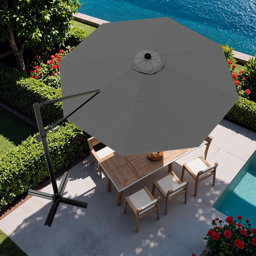 Devoko 10ft Cantilever Patio Umbrella, Round Large Outdoor Umbrella with 360-...