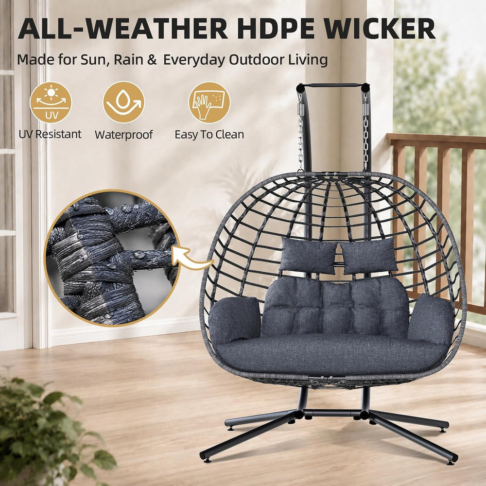 Double Egg Swing Chair with Stand, Outdoor 650LBS, Dark Gray