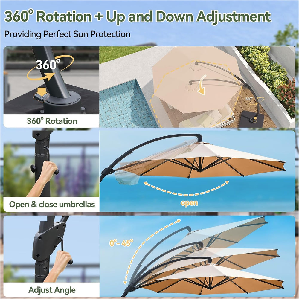 Aoxun 11 FT Cantilever Umbrella, Patio Large Aluminum Offset Umbrella Windpro...