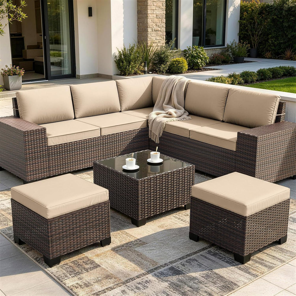 2 Pieces Wicker Ottomans, All Weather Rattan Patio Ottoman with Removable Cus...