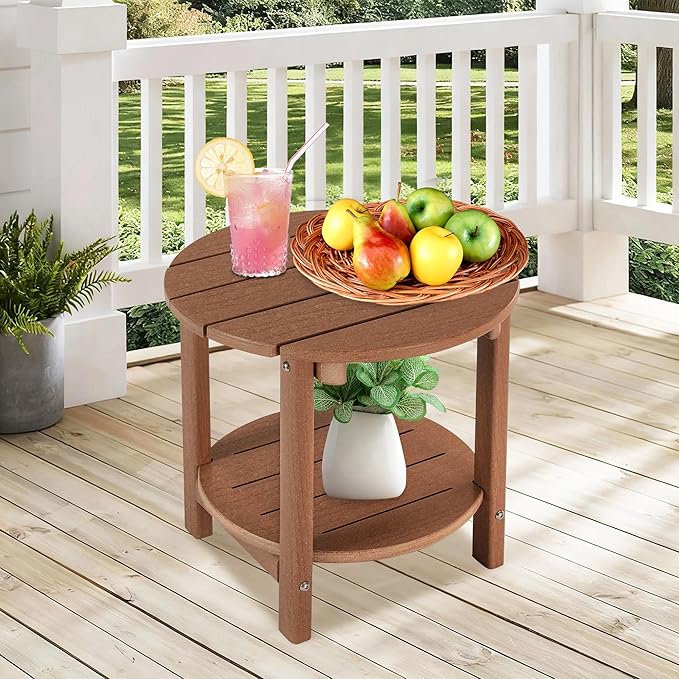 LZRS Round Adirondack Side Table Double End Table, Outdoor Side Tables for Pa...