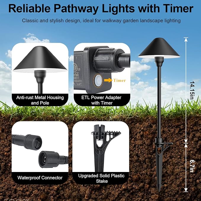 Low Voltage Pathway Lights with Timer, 4H/6H/8H Auto On/Off Low Voltage Lands...
