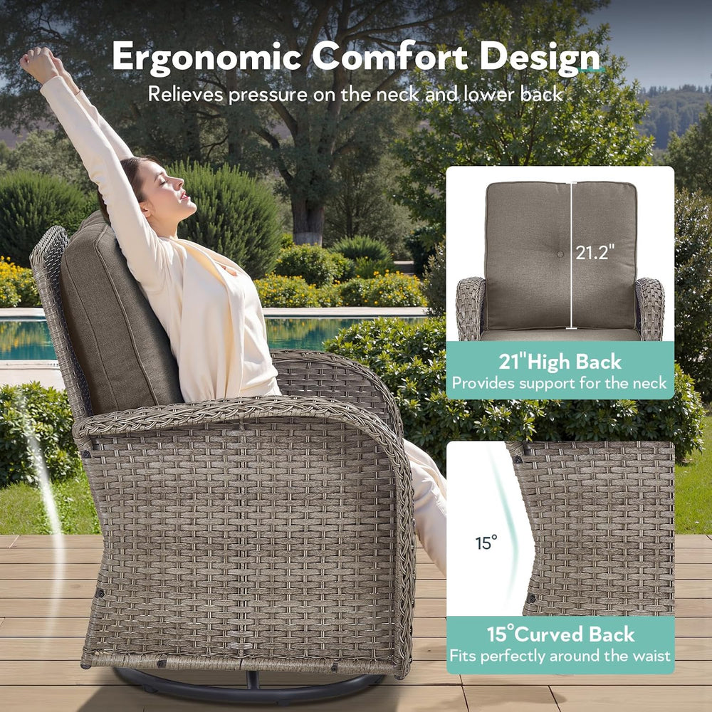 Outdoor Swivel Glider Rocker Chairs - 3 Piece Wicker Patio Furniture Set, All...