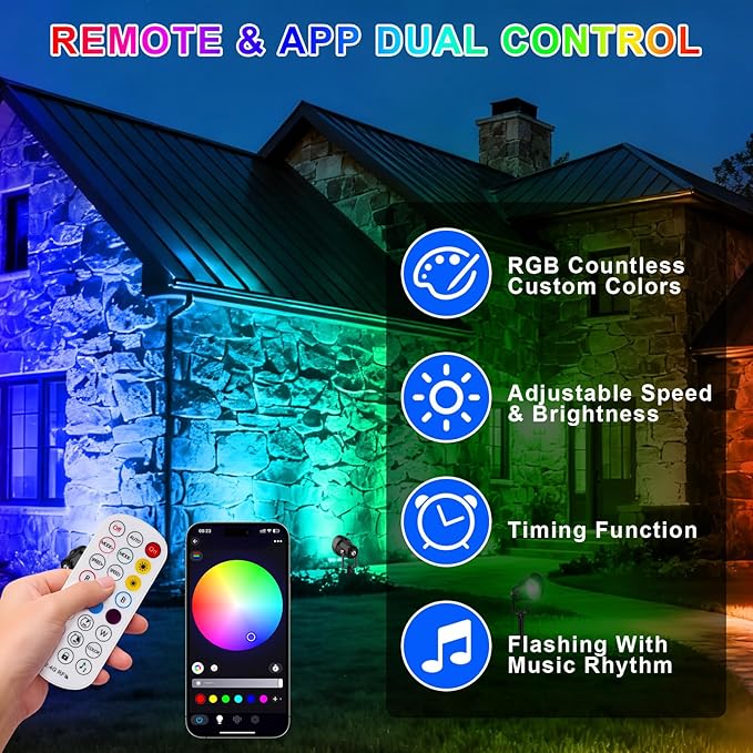 RGB Color Changing Spotlights Outdoor, LED Landscape Lighting with Remote/APP...
