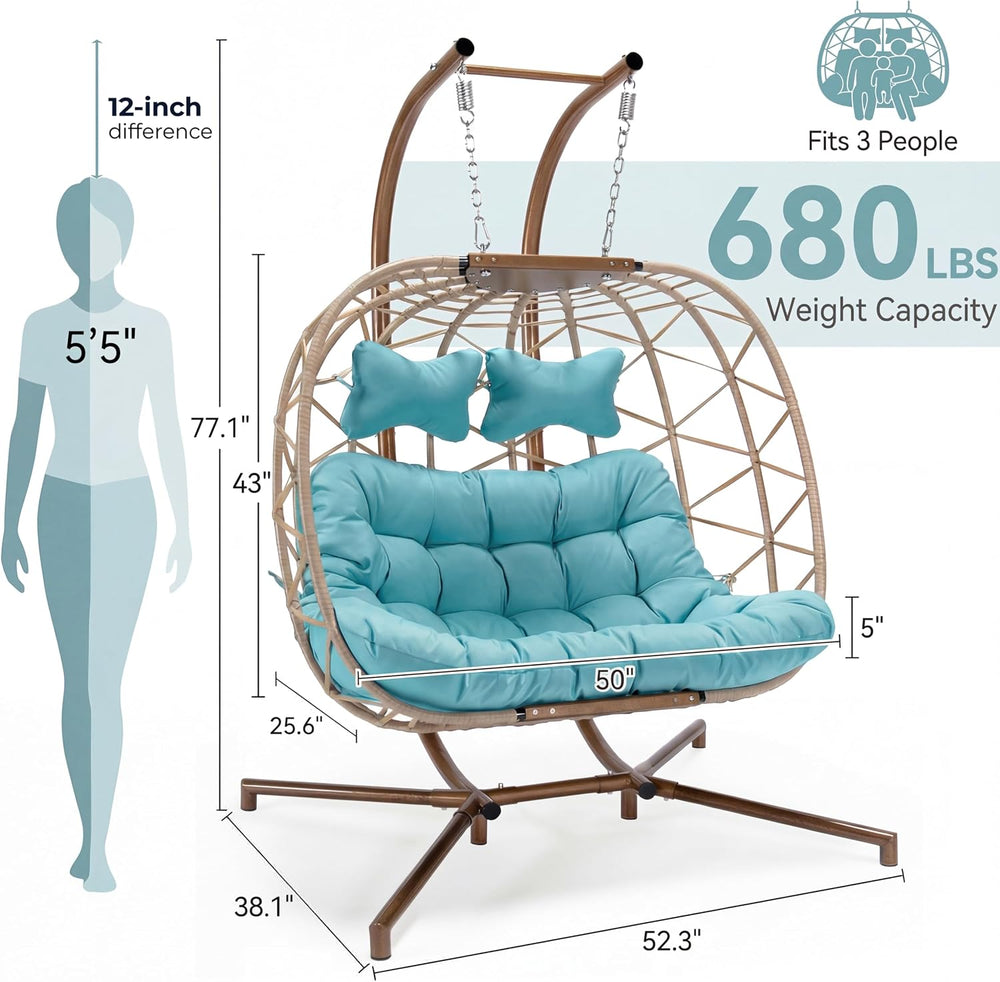 NICESOUL Outdoor Double Egg Chair with Stand, XL Large & Wide All-Weather...