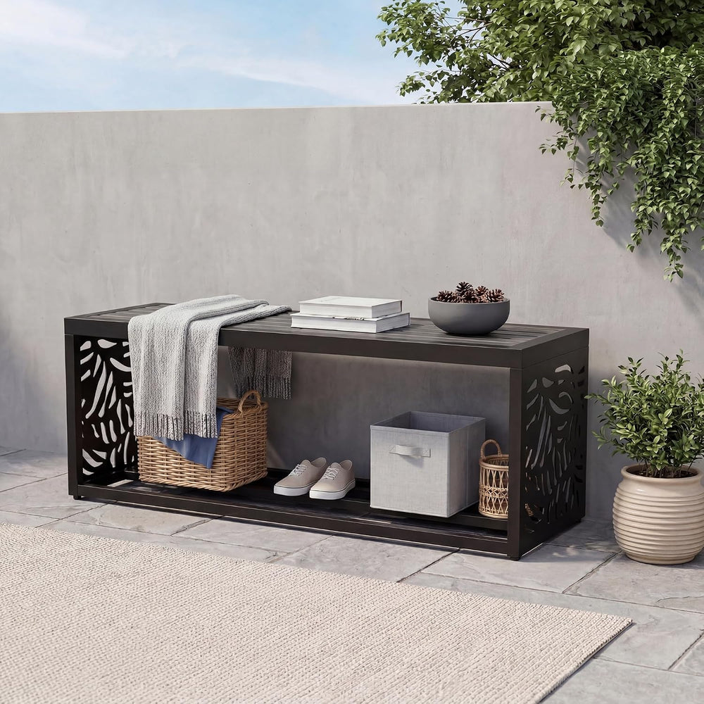 47" Outdoor Storage Bench, HDPE Seat, Steel Frame, Summer