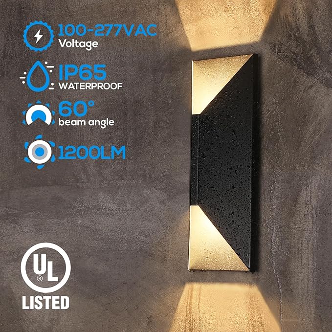 LEONLITE Dimmable LED Up Down Wall Light, 100-277V, CRI 90+, IP65 Waterproof,...